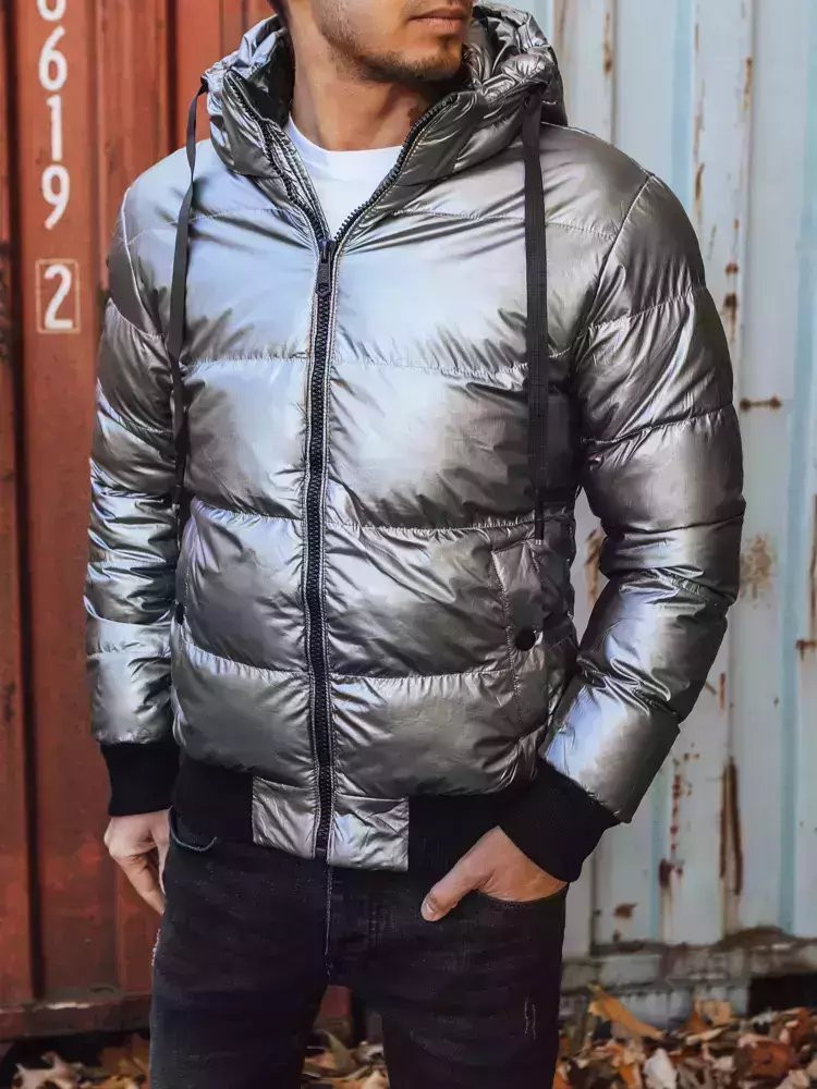 Pánská zimní bunda s kapucí, stříbrná Dstreet TX3948 XXL