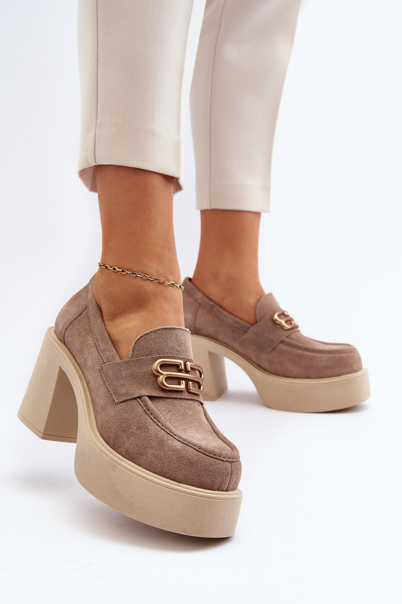 Dámské semišové boty Zazoo na vysokém podpatku, béžová 38