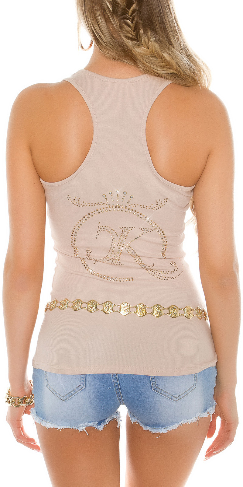 Sexy KouCla finerip tanktop w. studs a. rhinest. BEIGE Einheitsgroesse