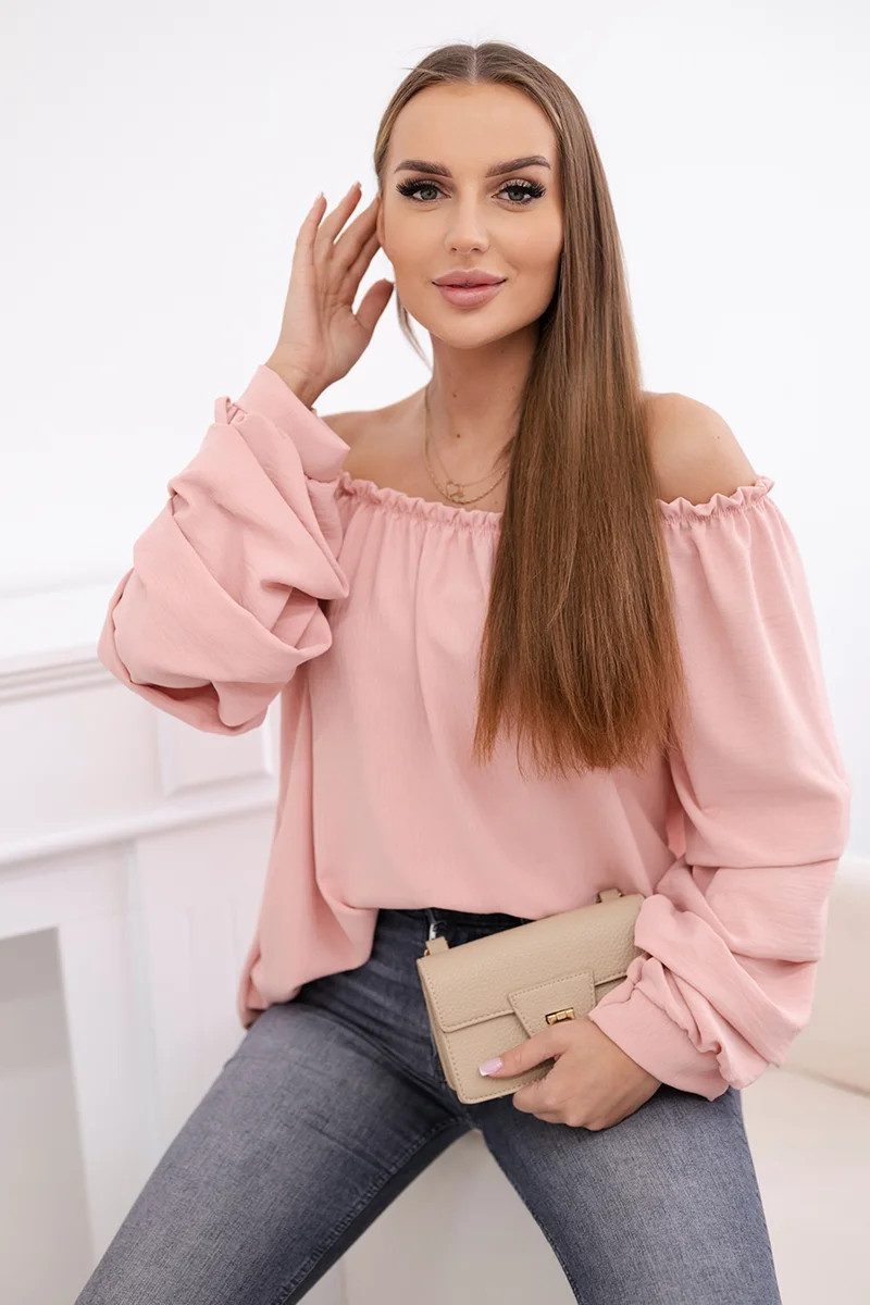 Španielska blúzka s ozdobnými rukávmi púdrovo ružová UNI