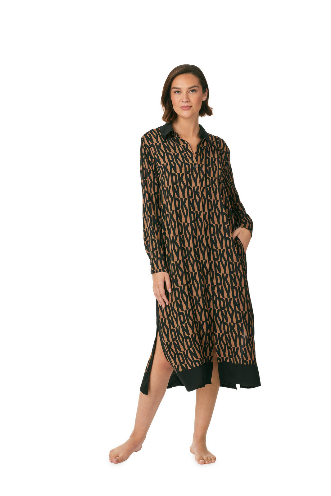 Dámska nočná košeľa YI30017 Brown Printed - DKNY M