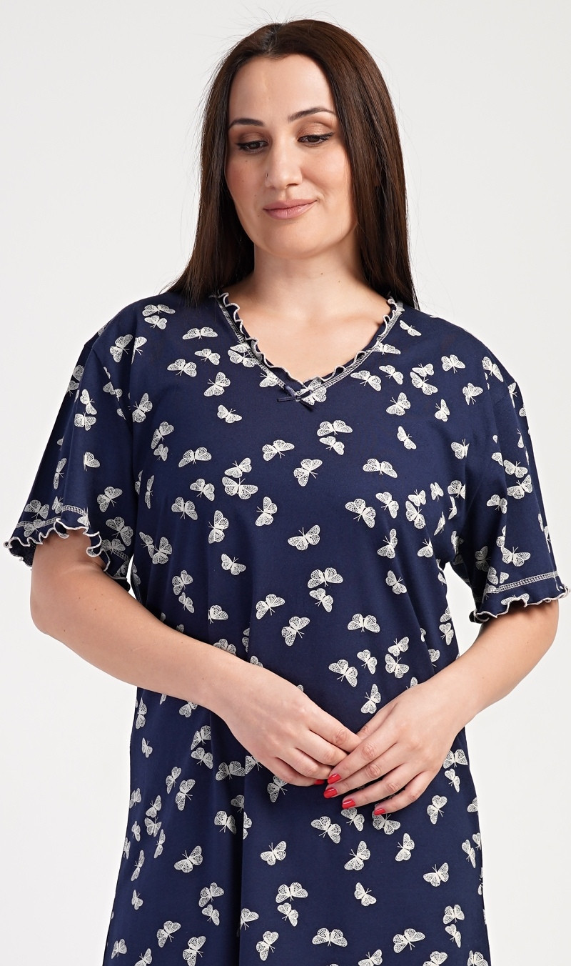 Dámska nočná košeľa s krátkym rukávom Butterflies tmavě modrá 1XL