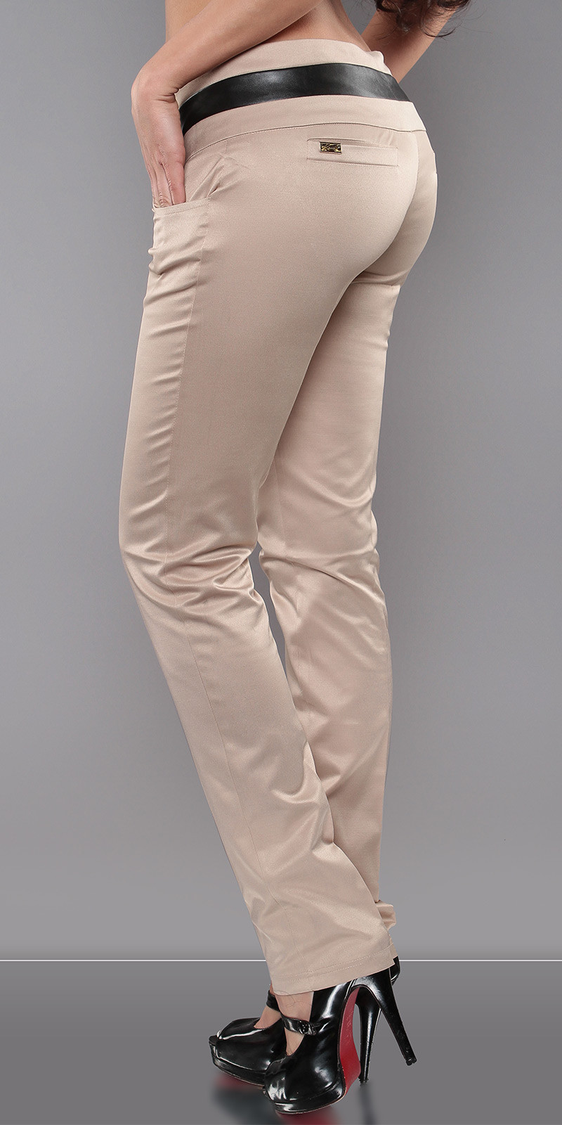 Sexy KouCla pants with leatherlook BEIGE 42