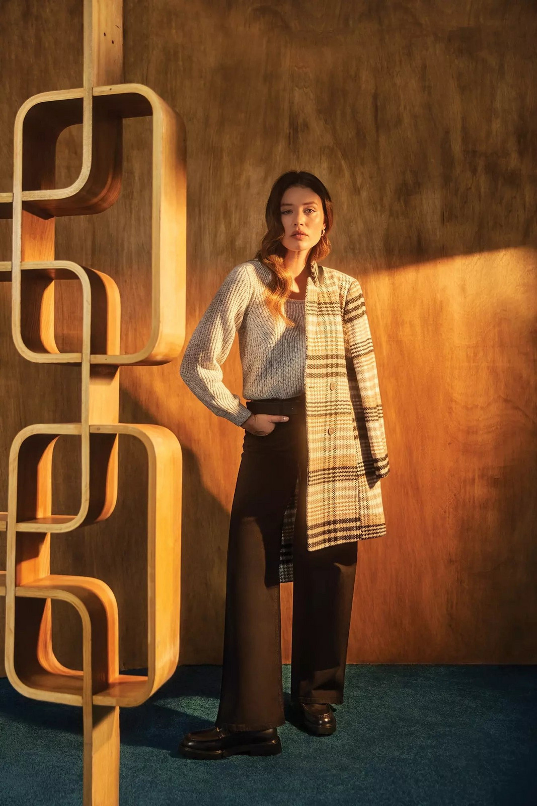 Dvouřadý károvaný kabát XS