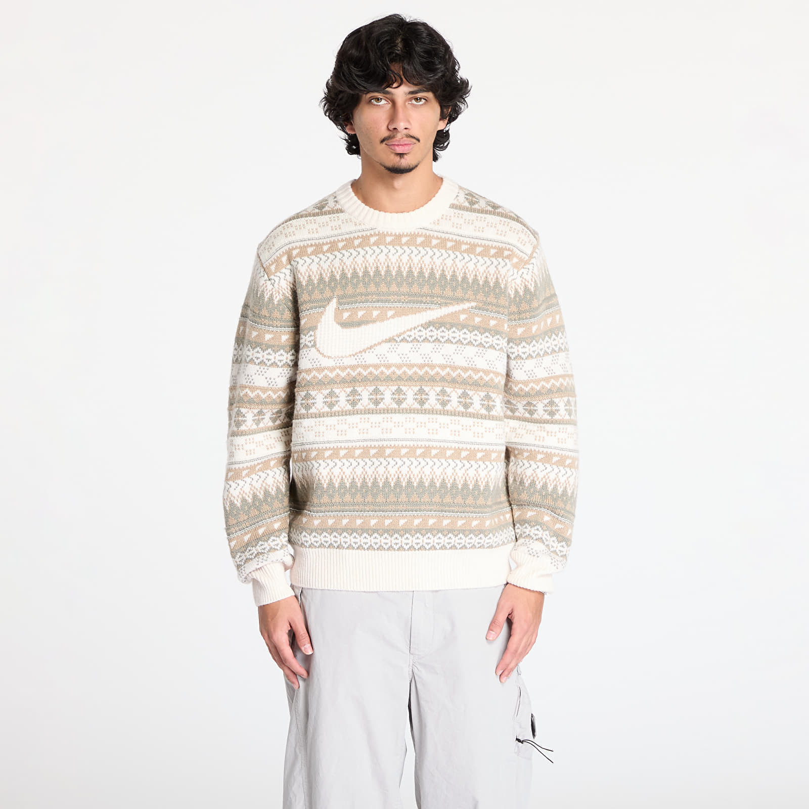 Svetr Nike Life Fair Isle Swoosh Sweater Light Orewood Brown/ Sail/ Khaki XS