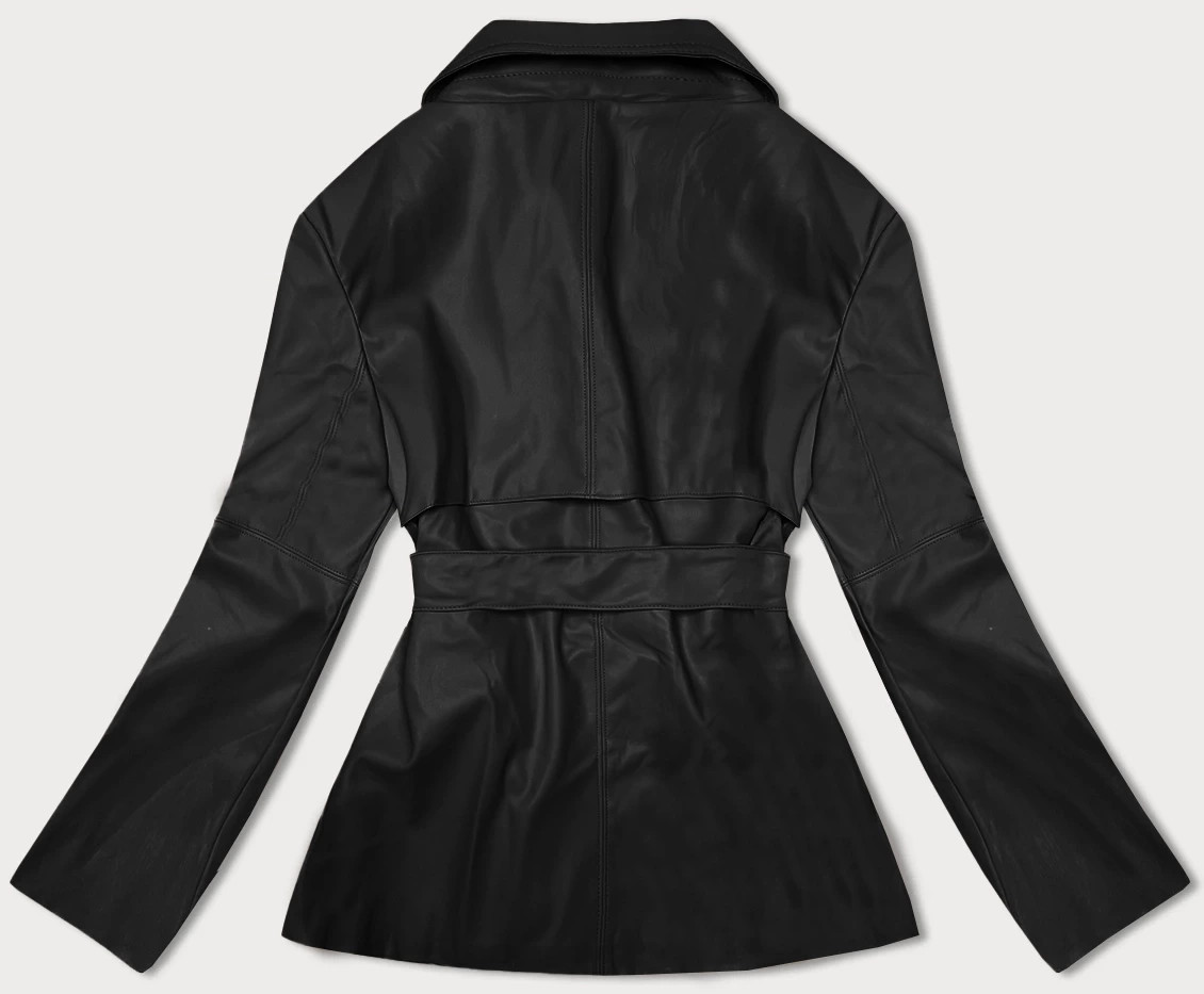 Čierny krátky trenčkot z ekologickej kože J Style (11Z8102) odstíny černé S (36)