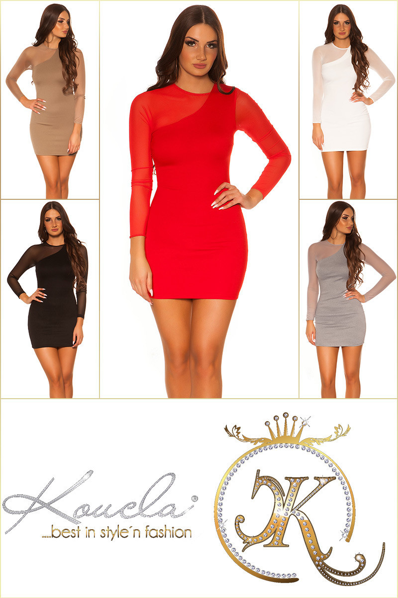 Sexy KouCla minidress with transparent sleeves CAPPUCCINO S