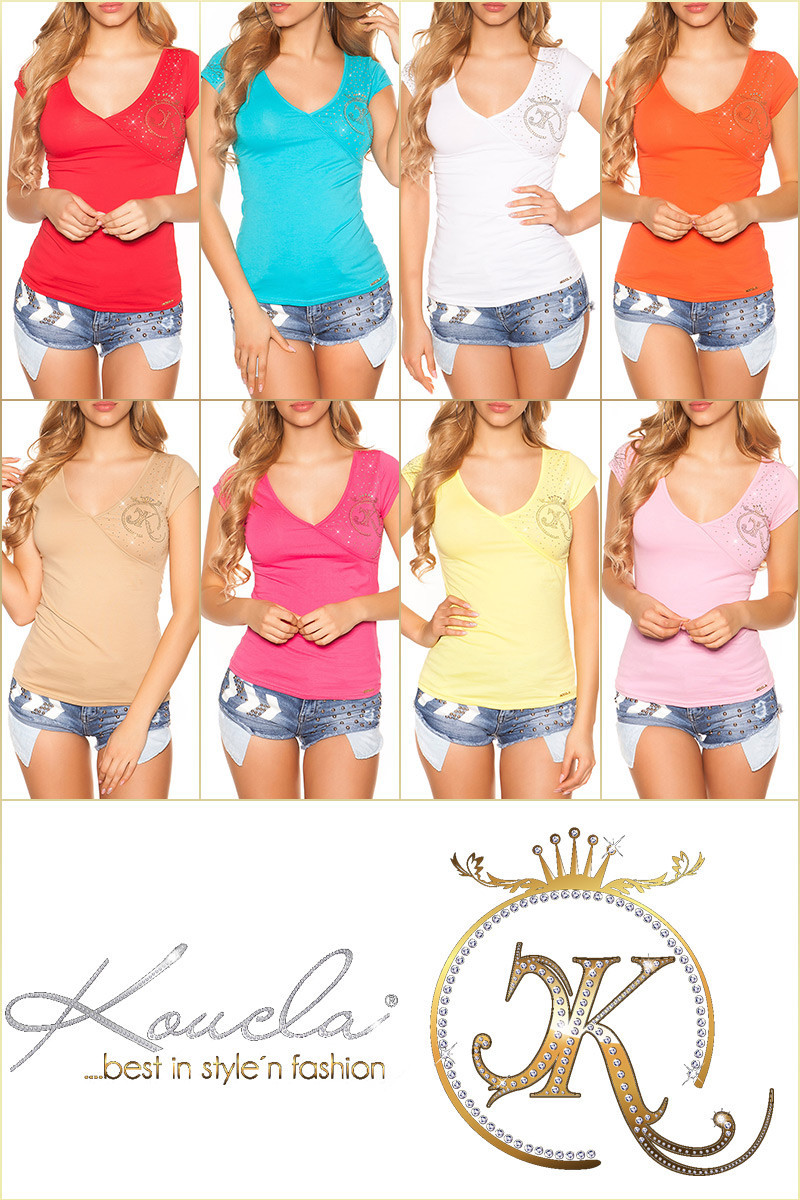 Sexy KouCla V-neck t-shirt with cracks BEIGE Einheitsgroesse