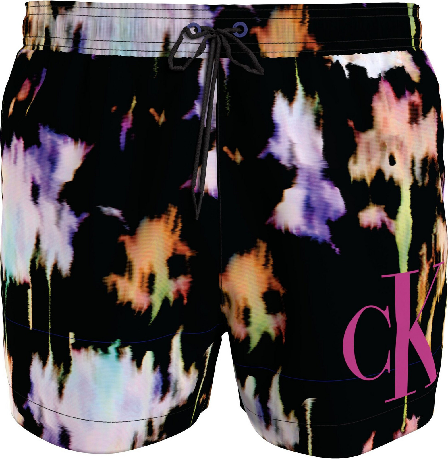Pánske plavky SHORT DRAWSTRING KM0KM00968 0GJ čierne s farebným vzorom - Calvin Klein M
