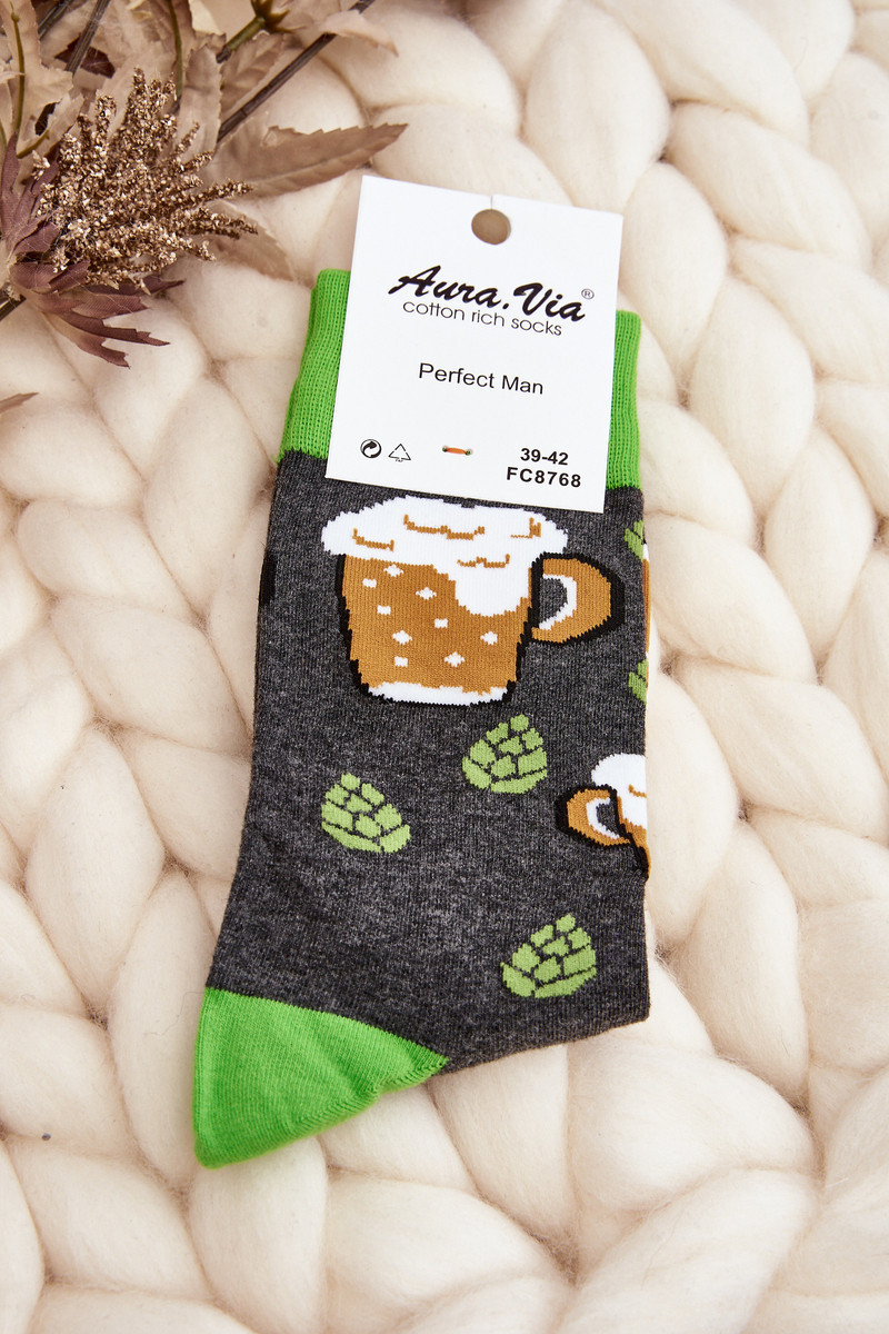 Pánské vzorované ponožky Beer Grey and Green 39-42