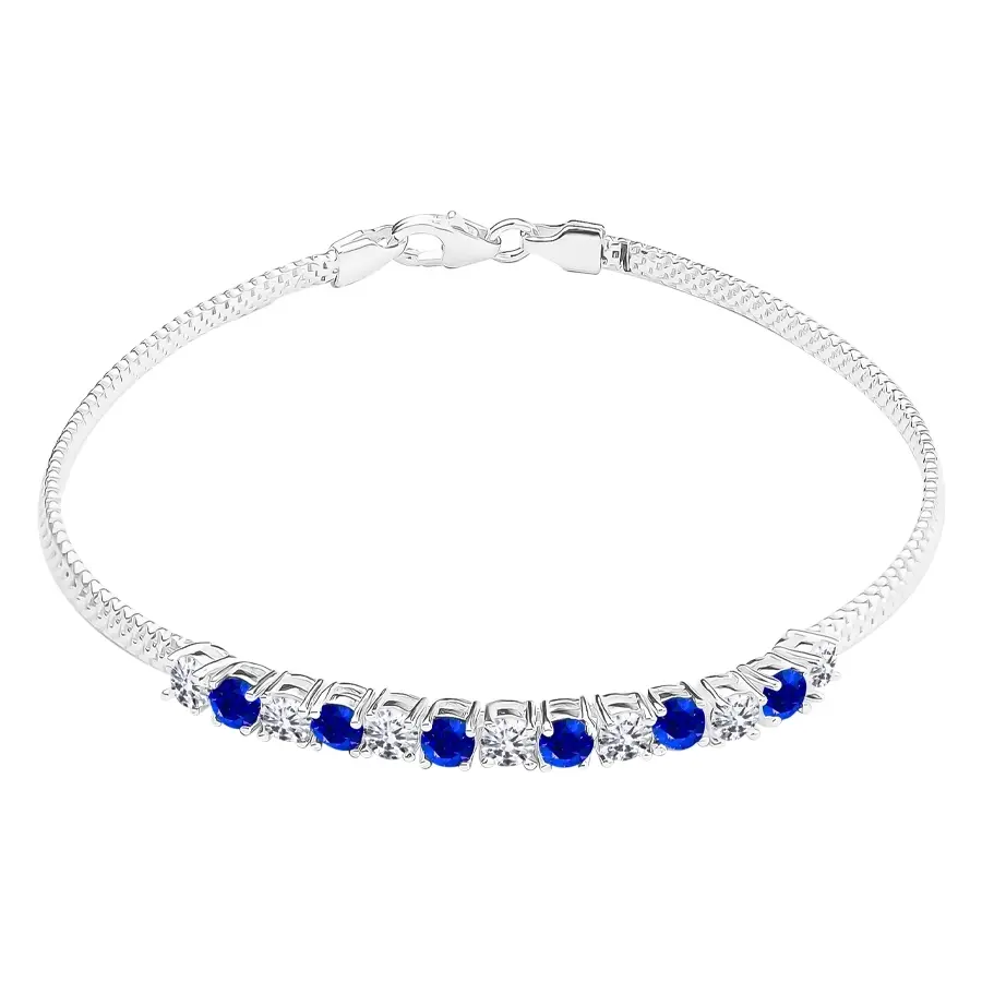 Náramok v 925 striebre - vyvýšené modré a číre zirkóny, širšia retiazka