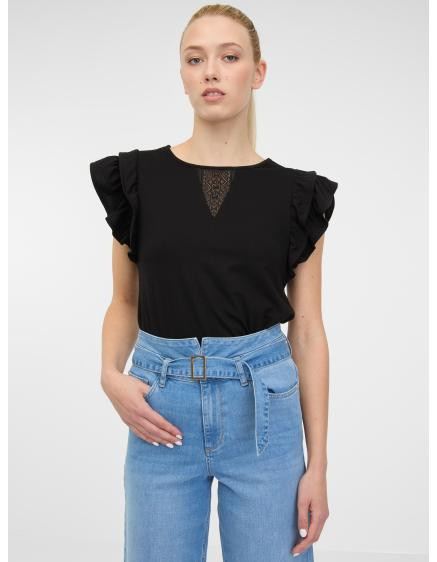 Čierne dámske tričko s krátkym rukávom