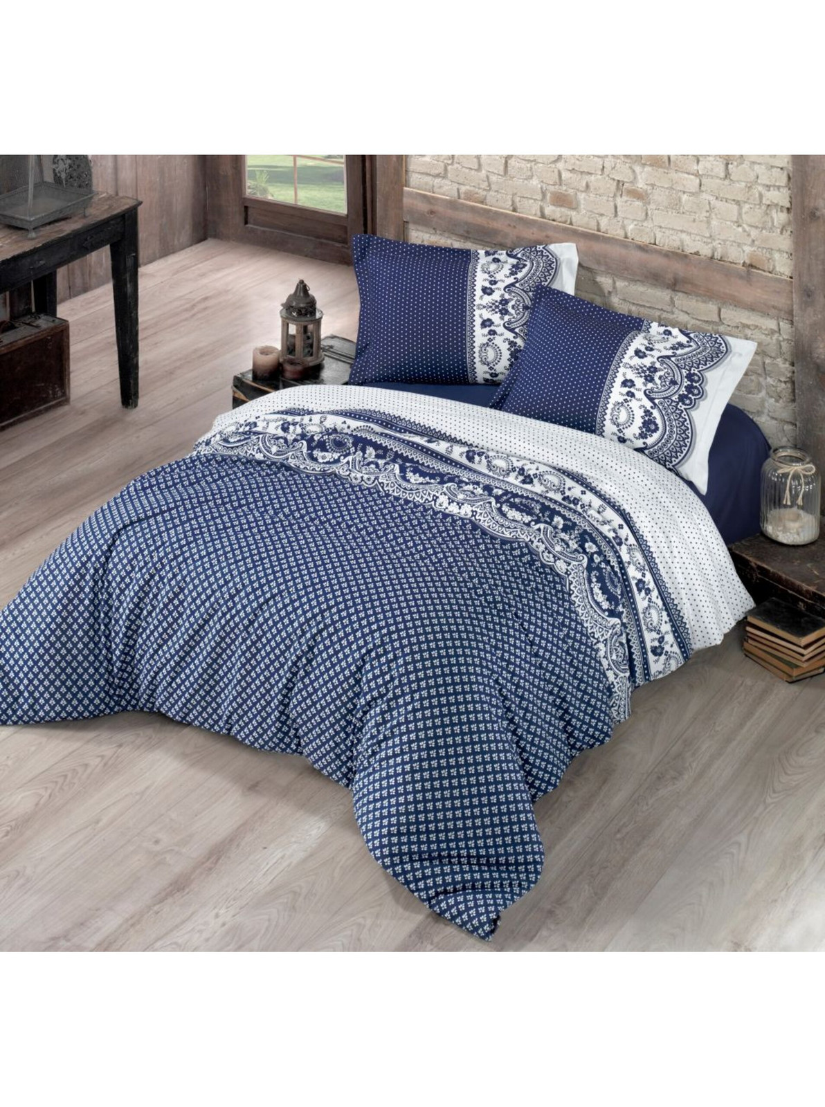 Francúzske bavlnené obliečky Standard Canzone modré 240x220, 70x90cm Kvalitex