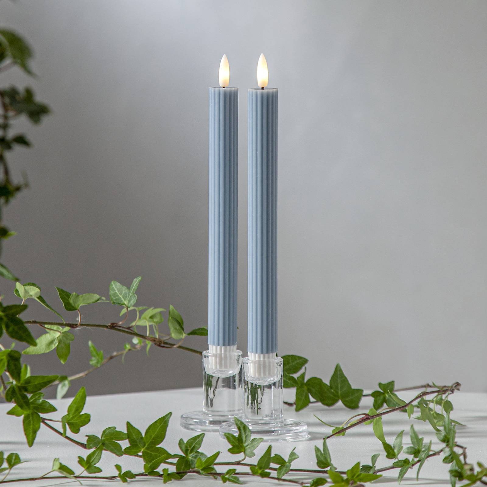 LED sviečka Flamme Stripe, modrá, 25 cm, sada 2 kusov na voskové batérie