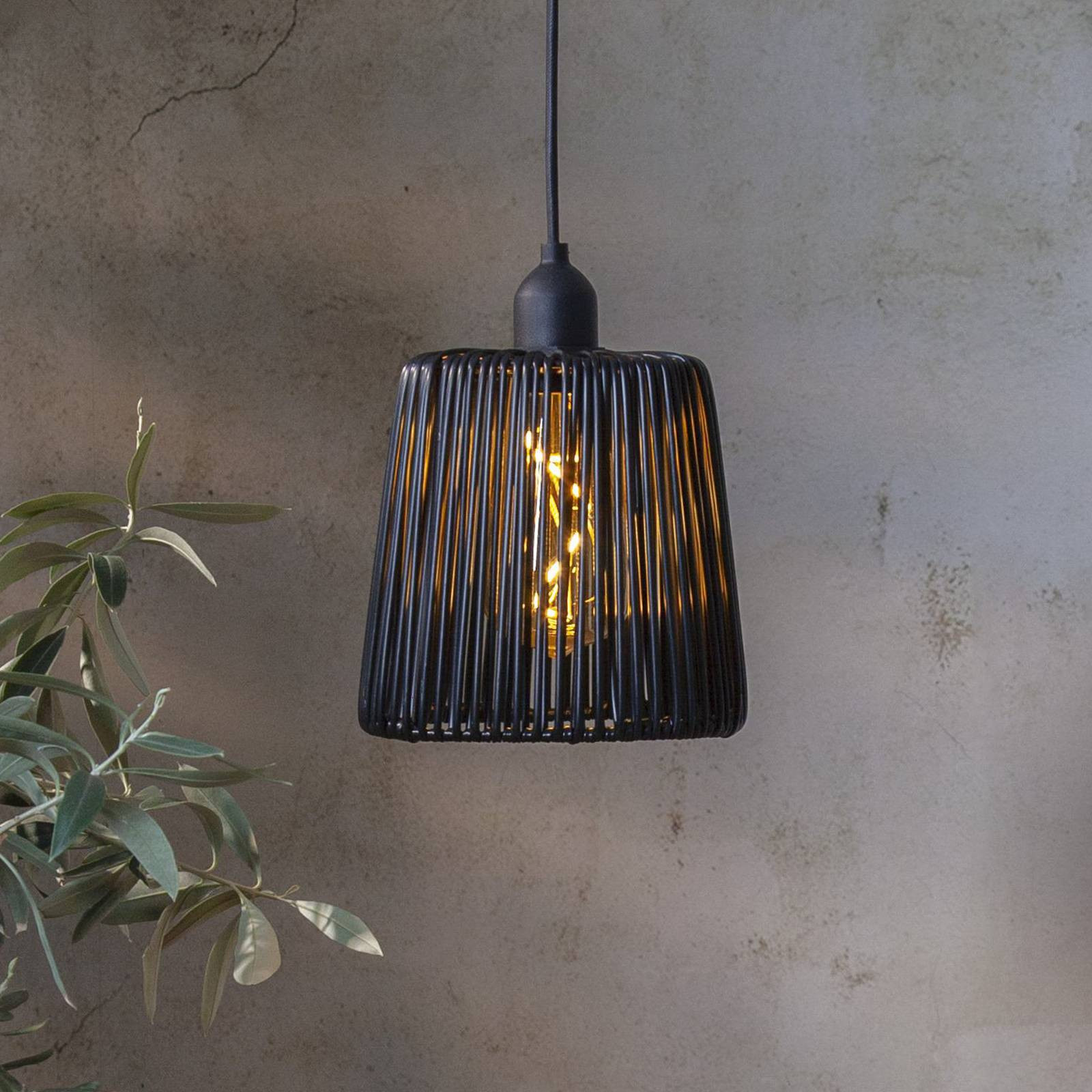 LED vonkajšia závesná lampa Špagát čierny plast Ø 15cm batéria
