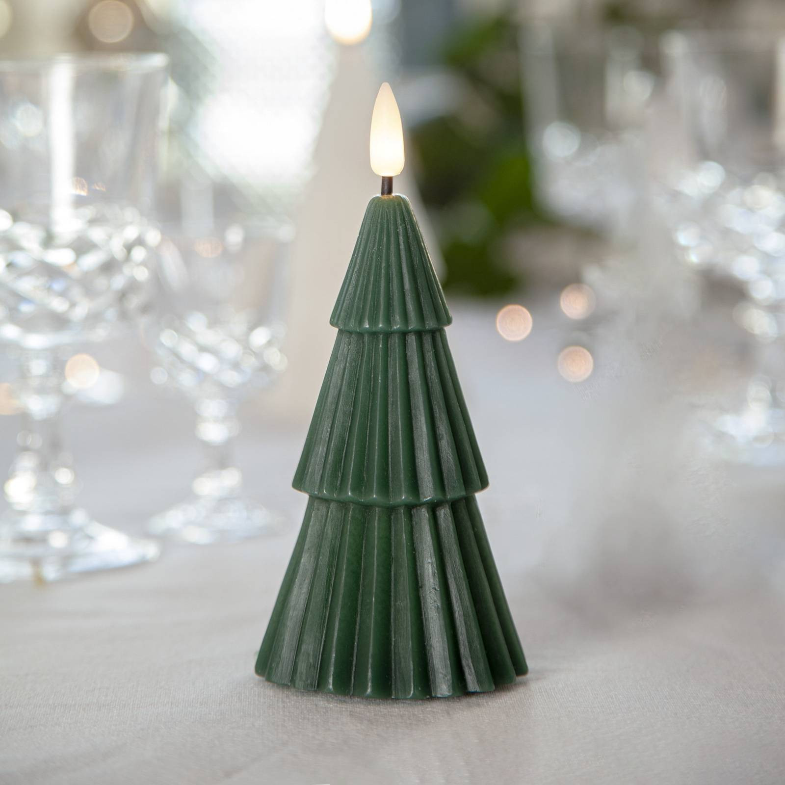 LED sviečka Flamme Grany, zelená, 15 cm, z pravého vosku, na batérie