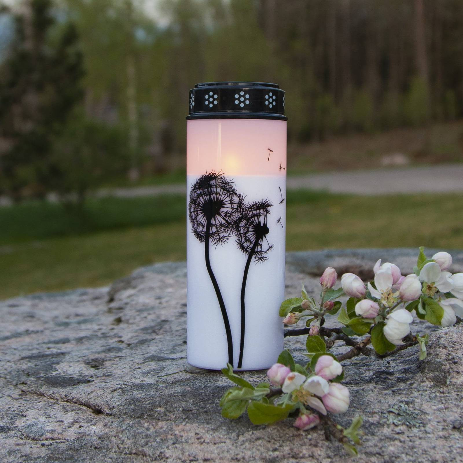 LED svetlo na hrob Dandelion, 21 cm biela/čierna plastová batéria