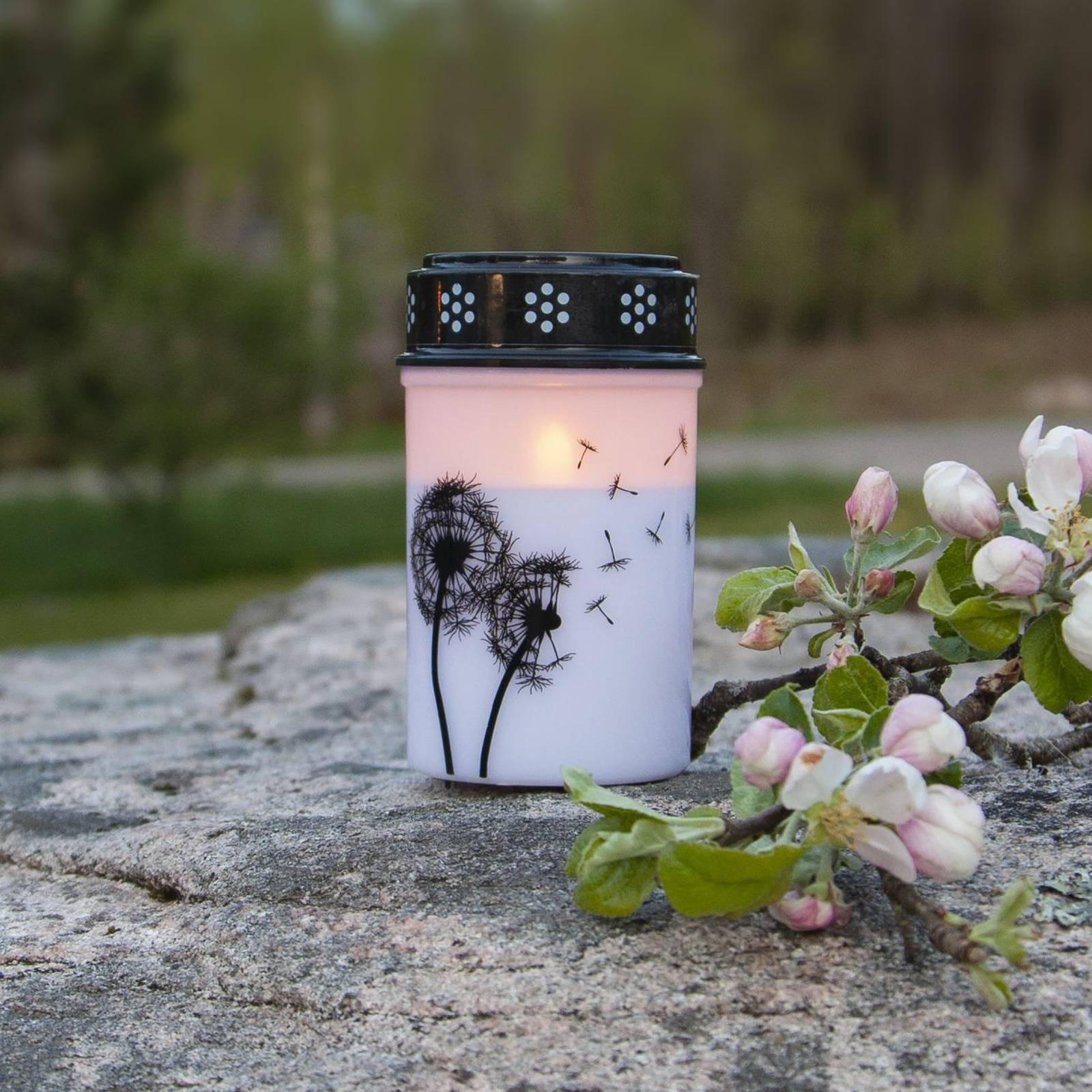 LED svetlo na hrob Púpava, 12 cm biela/čierna plastová batéria
