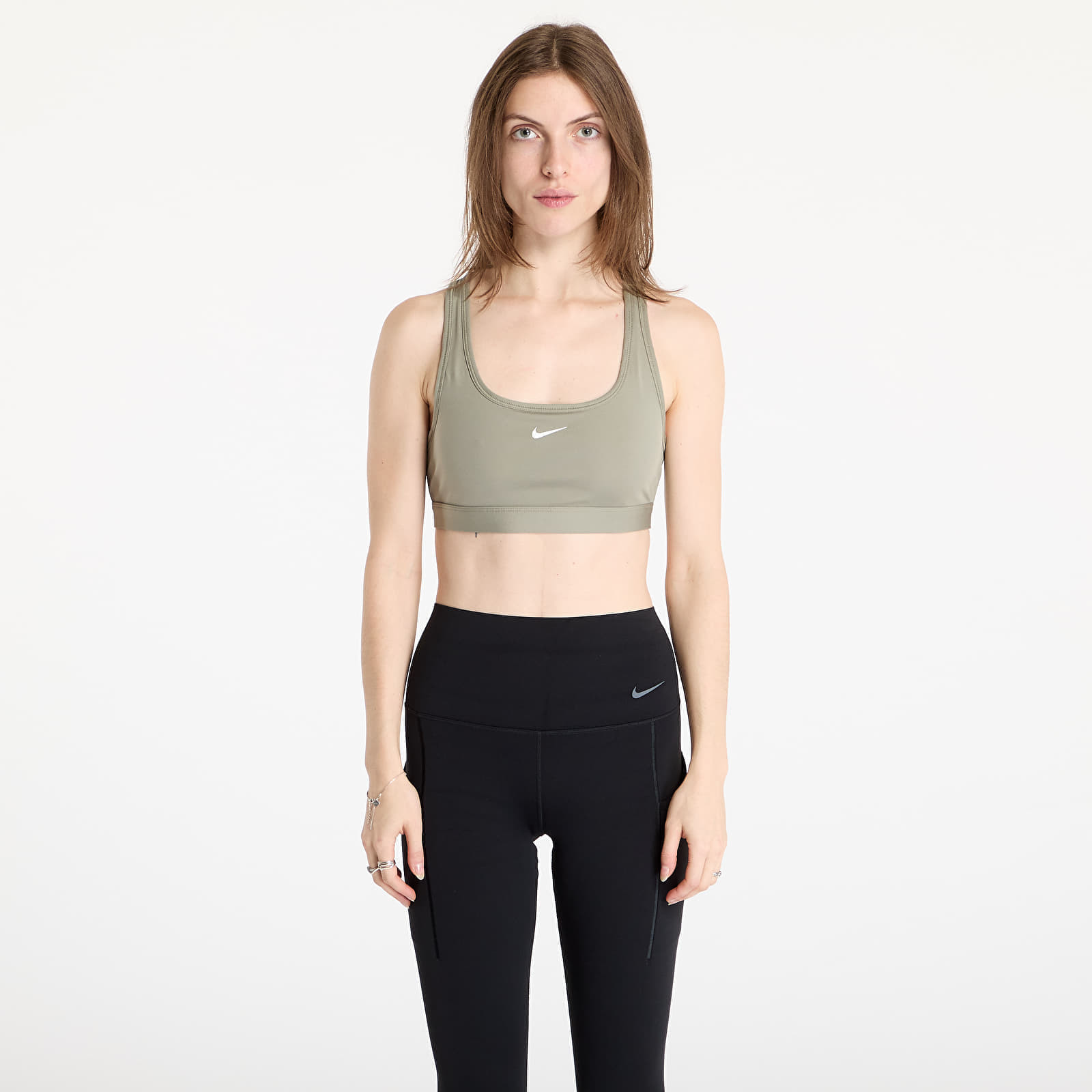 Nike Swoosh Light Support Women's Non-Padded Sports Bra Light Army/ White M