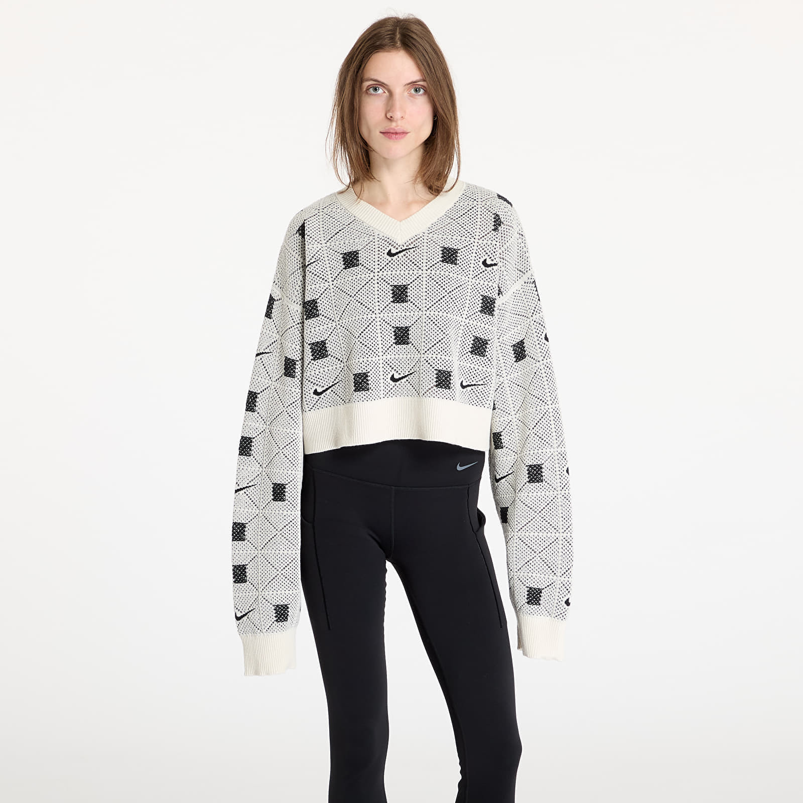 Sveter Nike Naomi Osaka Women's Engineered Knit Sweater Pale Ivory/ Black/ Light Orewood Brown S