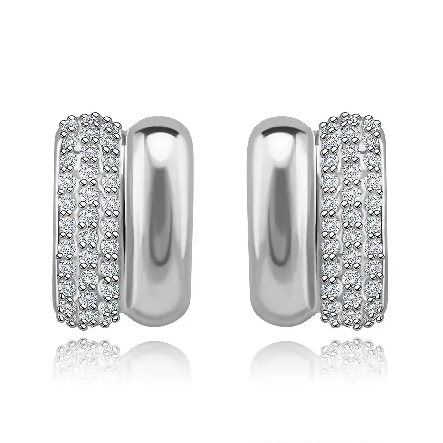 Náušnice zo striebra 925 - hladký a zirkónový pozdĺžny oblúk, puzetky