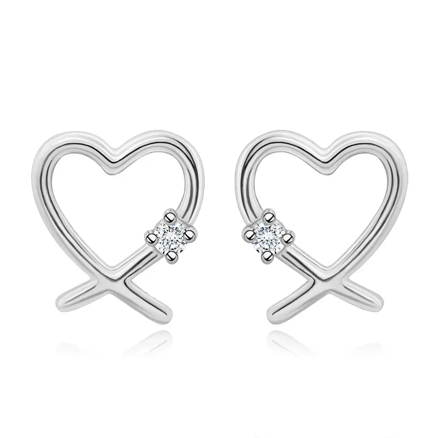 Náušnice zo striebra 925 - srdce s čírym zirkónom, predĺžené ramená