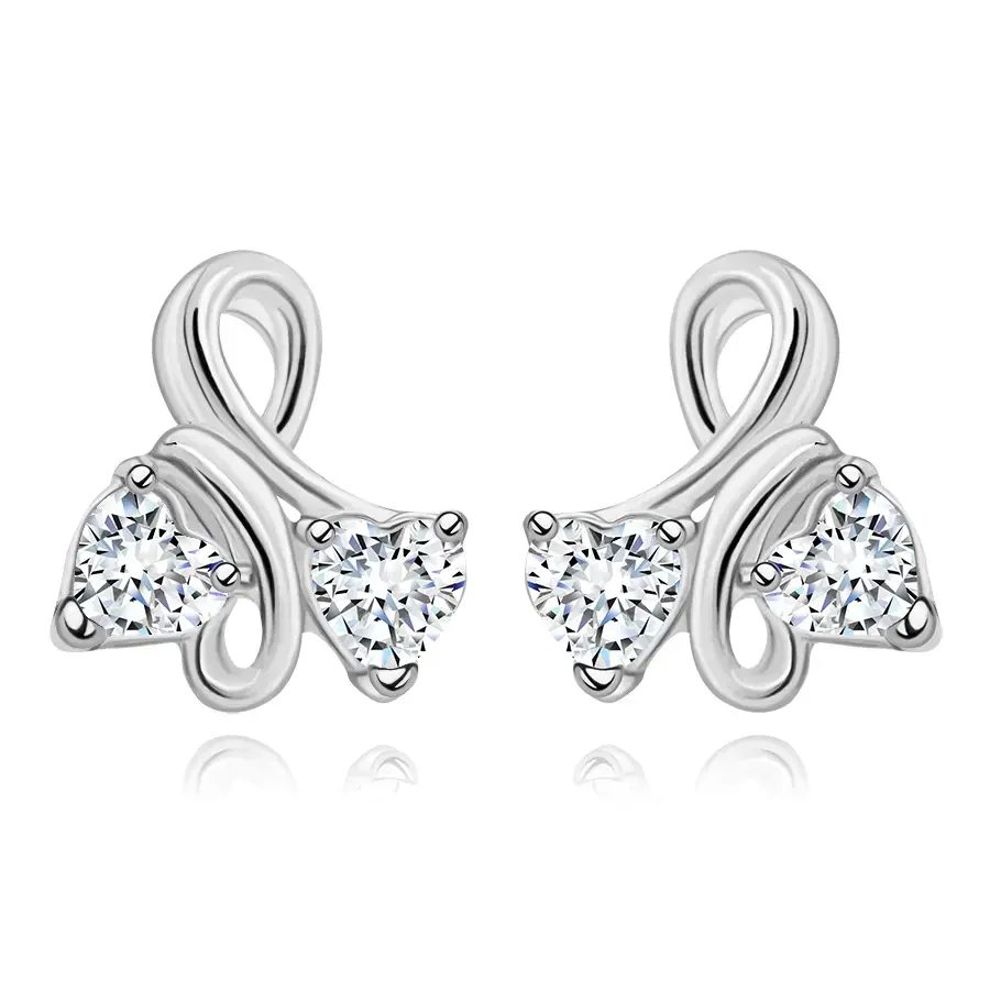 Náušnice zo striebra 925 - symbol Infinity s čírymi srdiečkovými zirkónmi