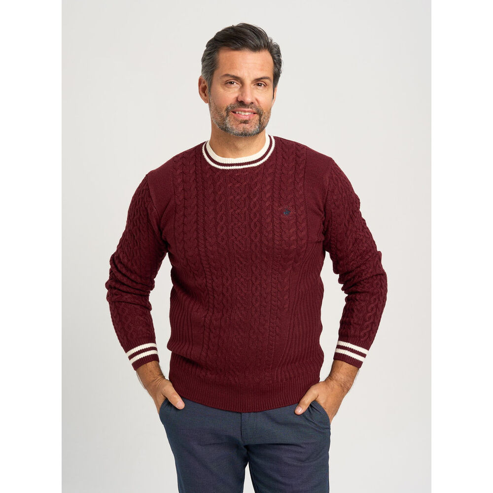 Pánsky sveter bordovej farby s bielymi kontrastnými prvkami 17691