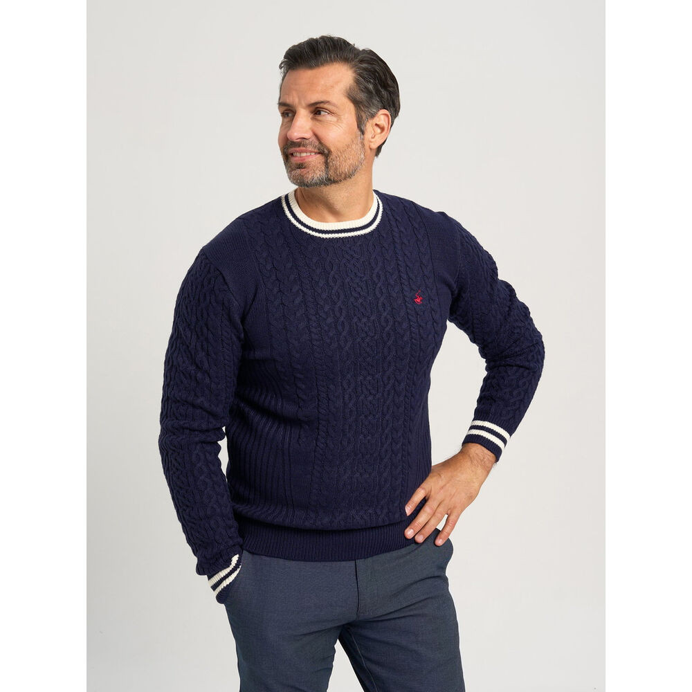 Pánsky sveter tmavomodrý s bielymi kontrastnými prvkami 17692