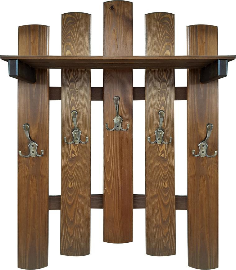 Vešiak s policou 5 kovové rúčky hnedá