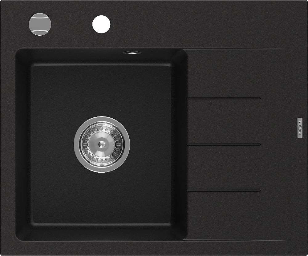MEXEN MEXEN - Ben granitový drez 1 s odkvapkávačom ľavý 600 x 500 mm, čierna, sifón chróm 6522605000-77