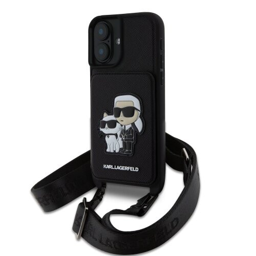 Karl Lagerfeld Saffiano Crossbody Popruh Karl and Choupette Kryt pro iPhone 16 Black