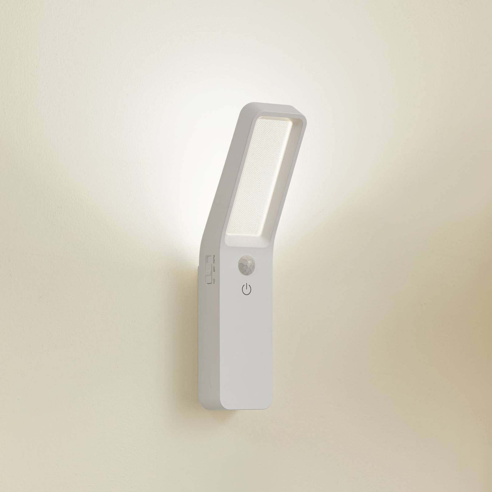 Lindby LED dobíjacie nástenné svietidlo Taska, biele, plast, senzor