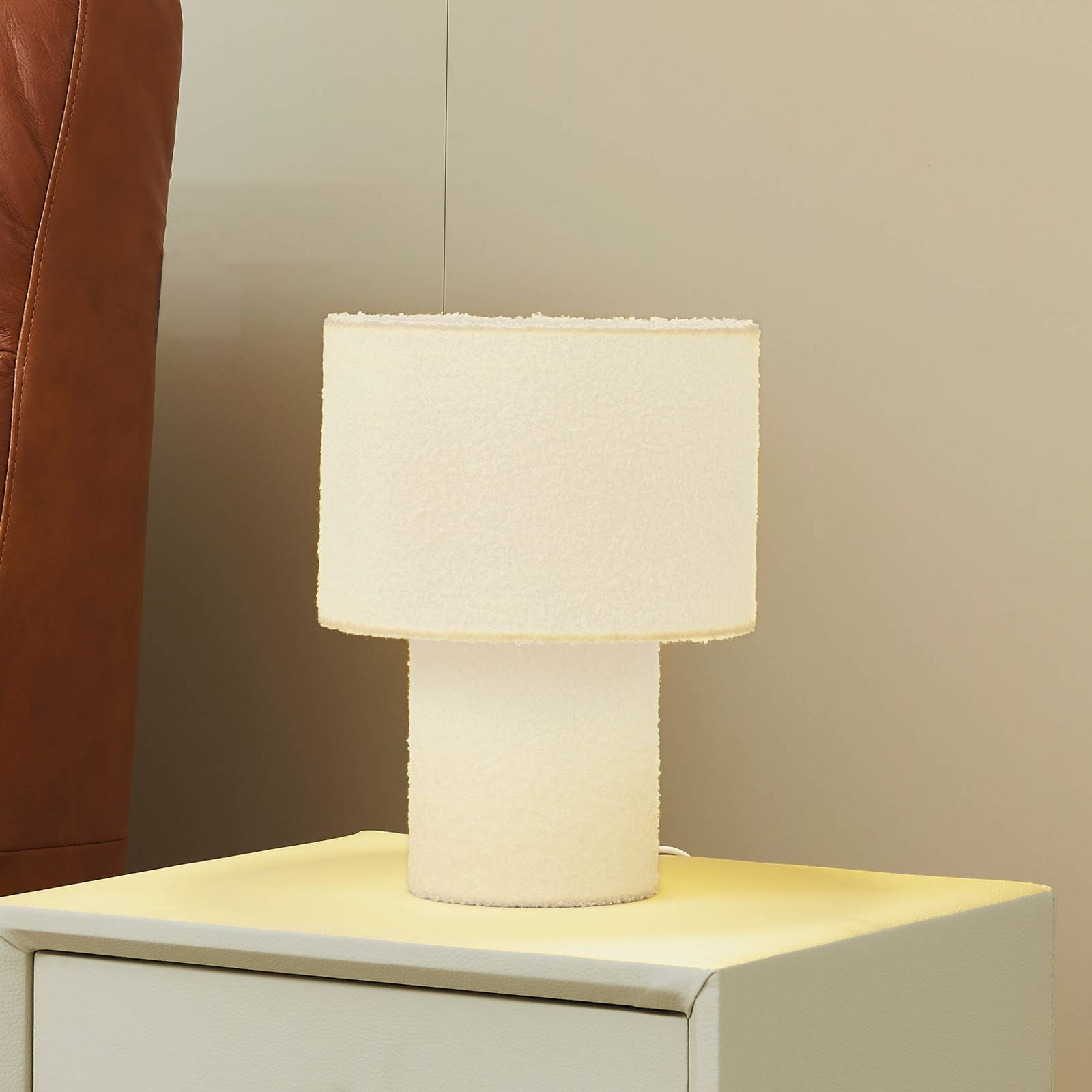 Stolná lampa Lindby Jone, biela, textil, 30 cm