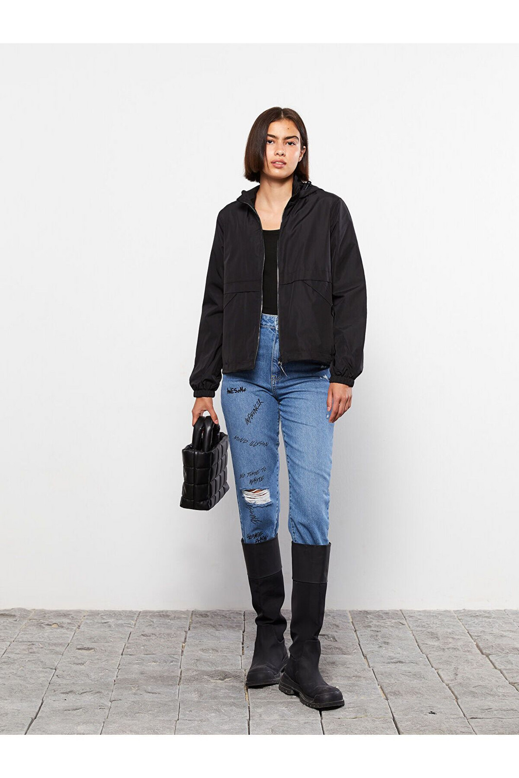 LC Waikiki Lcw Women's Hooded Plain Raincoat