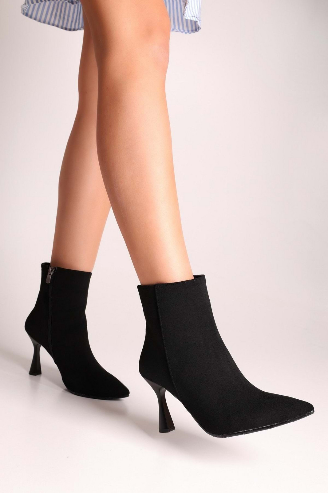 Shoeberry Women's Zian Black Suede Heeled Boots, Black Suede