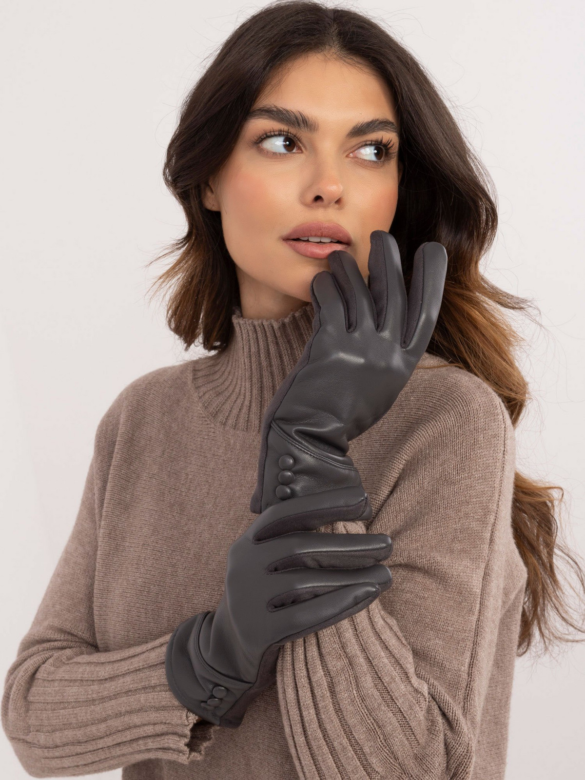Dark grey touch gloves for women