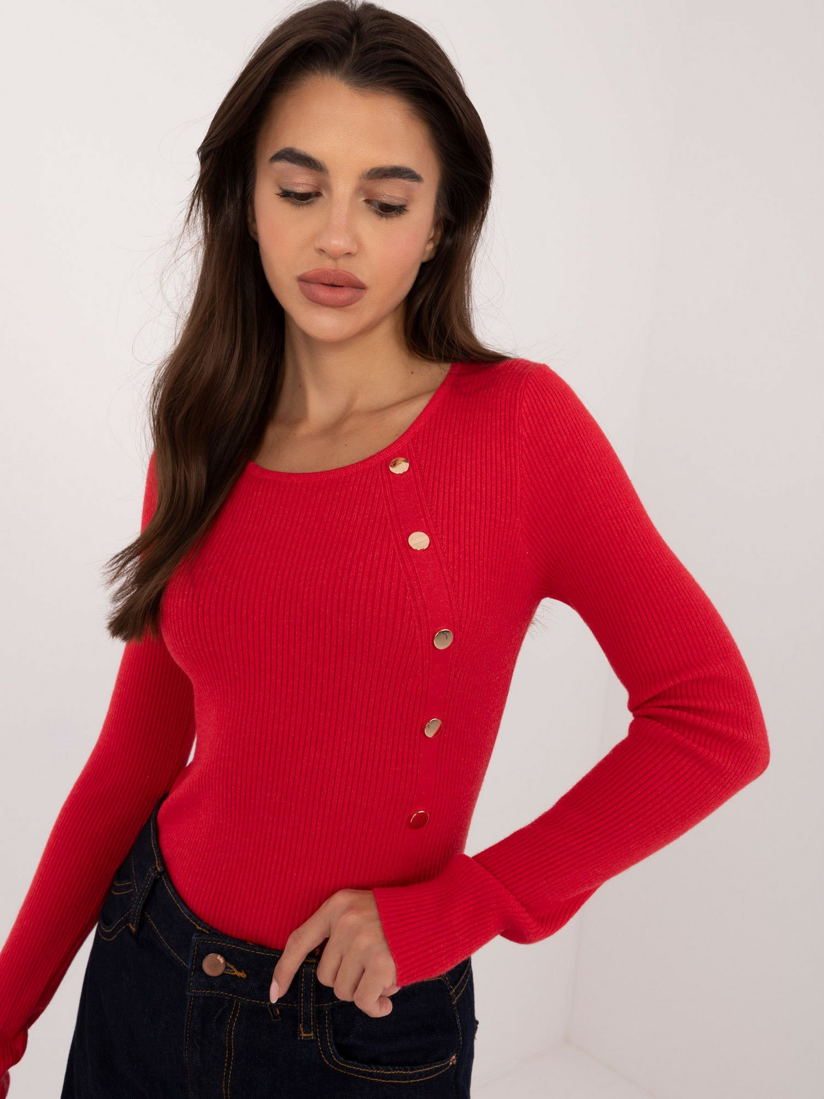 Red classic sweater with buttons