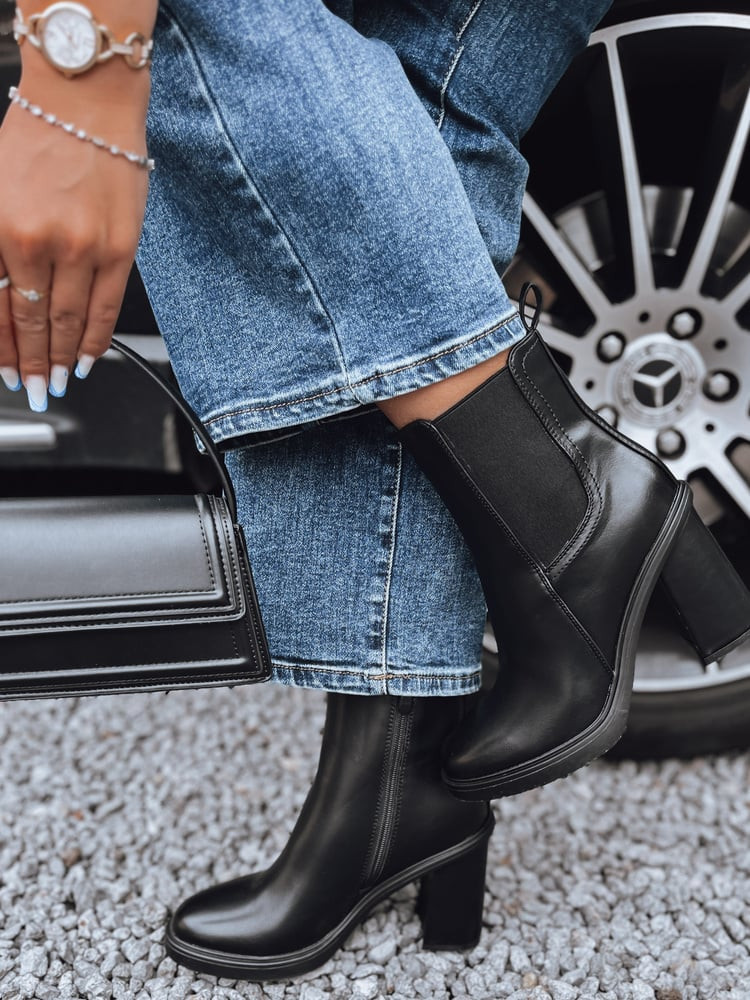 Botki damskie STYLOBOOT na grubym obcasie czarne Dstreet