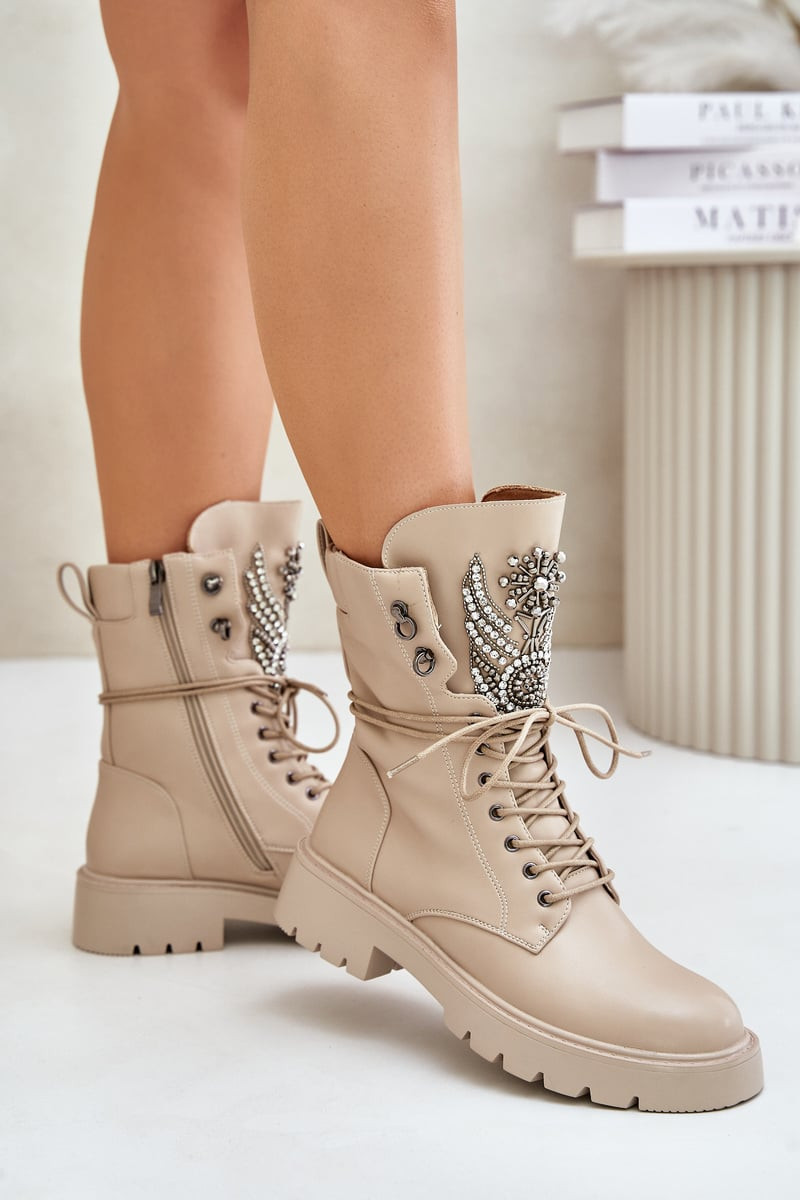 Eco leather ankle boots Workery with insulated D&A beige decoration