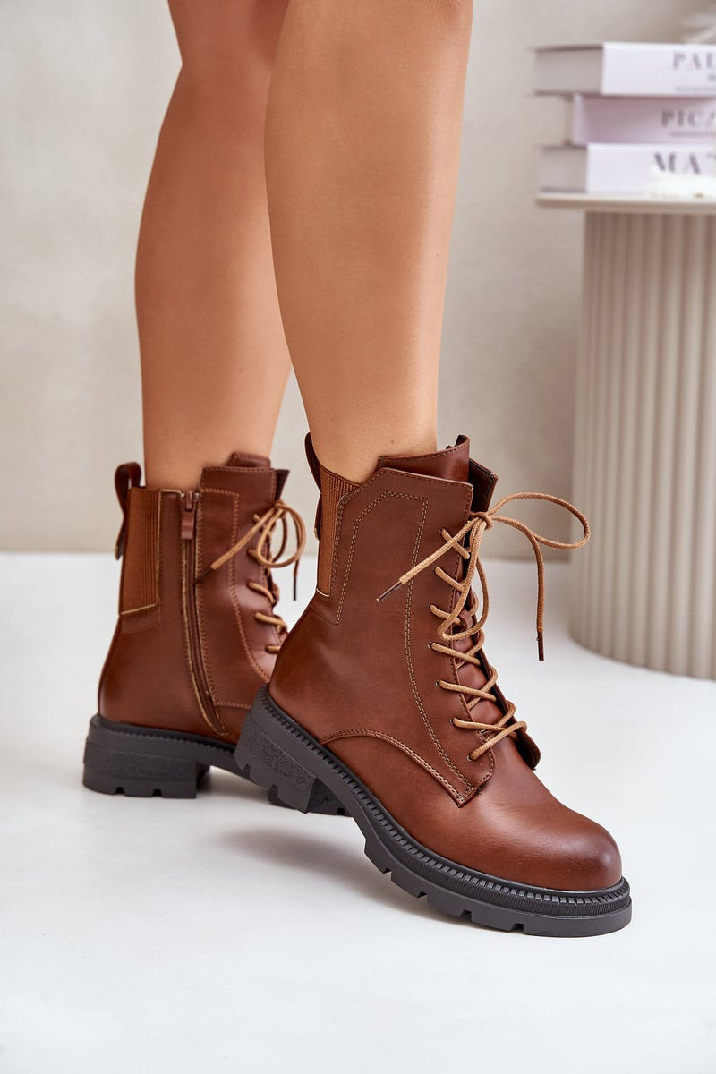 Insulated ankle boots Workers with zip brown Leairae