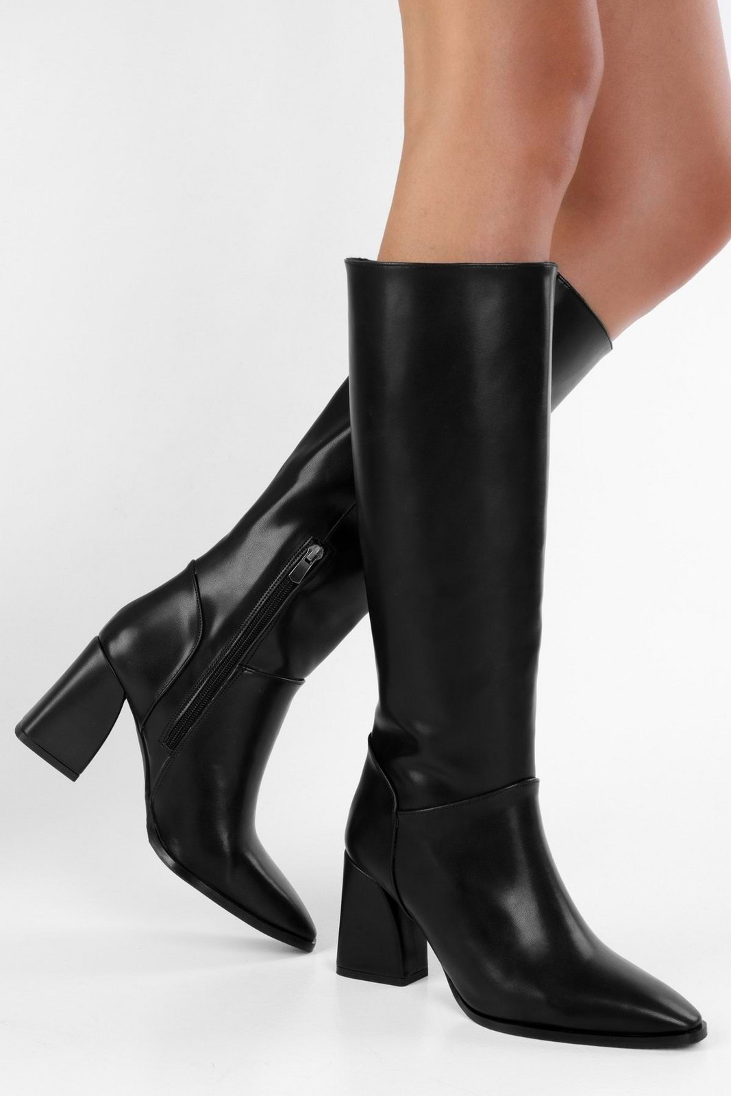Shoeberry Women's Tiago Black Leather Boots