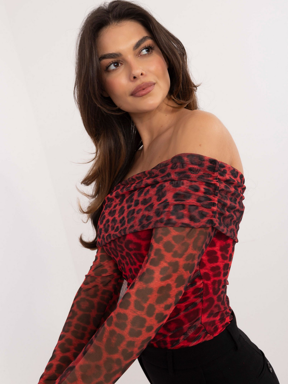 Red and black Spanish blouse with leopard print