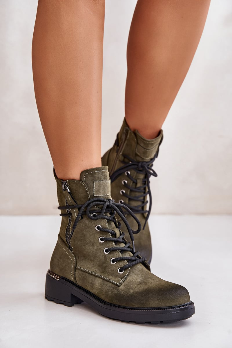 High ankle boots with zippers green Maisa