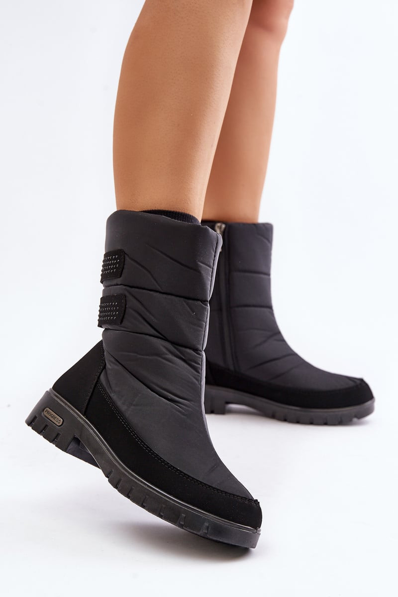 Women's Progress PROGJ-21-16 black snow boots with zip