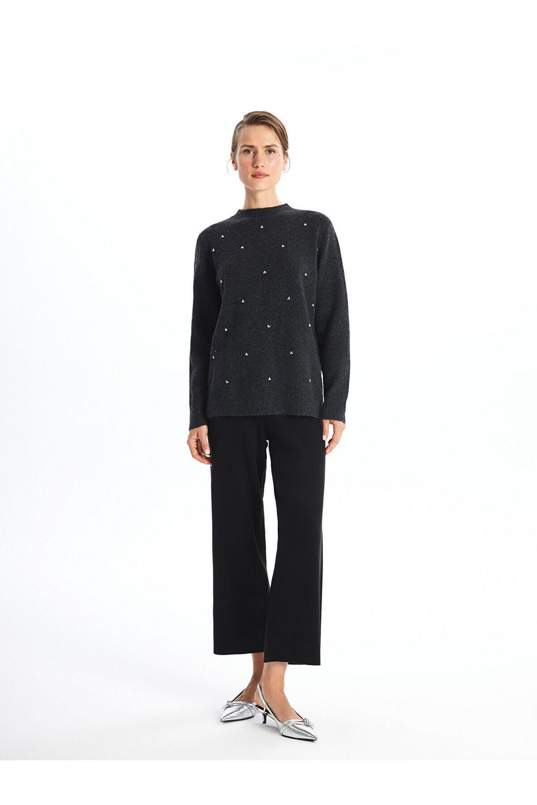 LC Waikiki Lcw Elastic Waist Plain Wide Leg Women's Knitwear Trousers