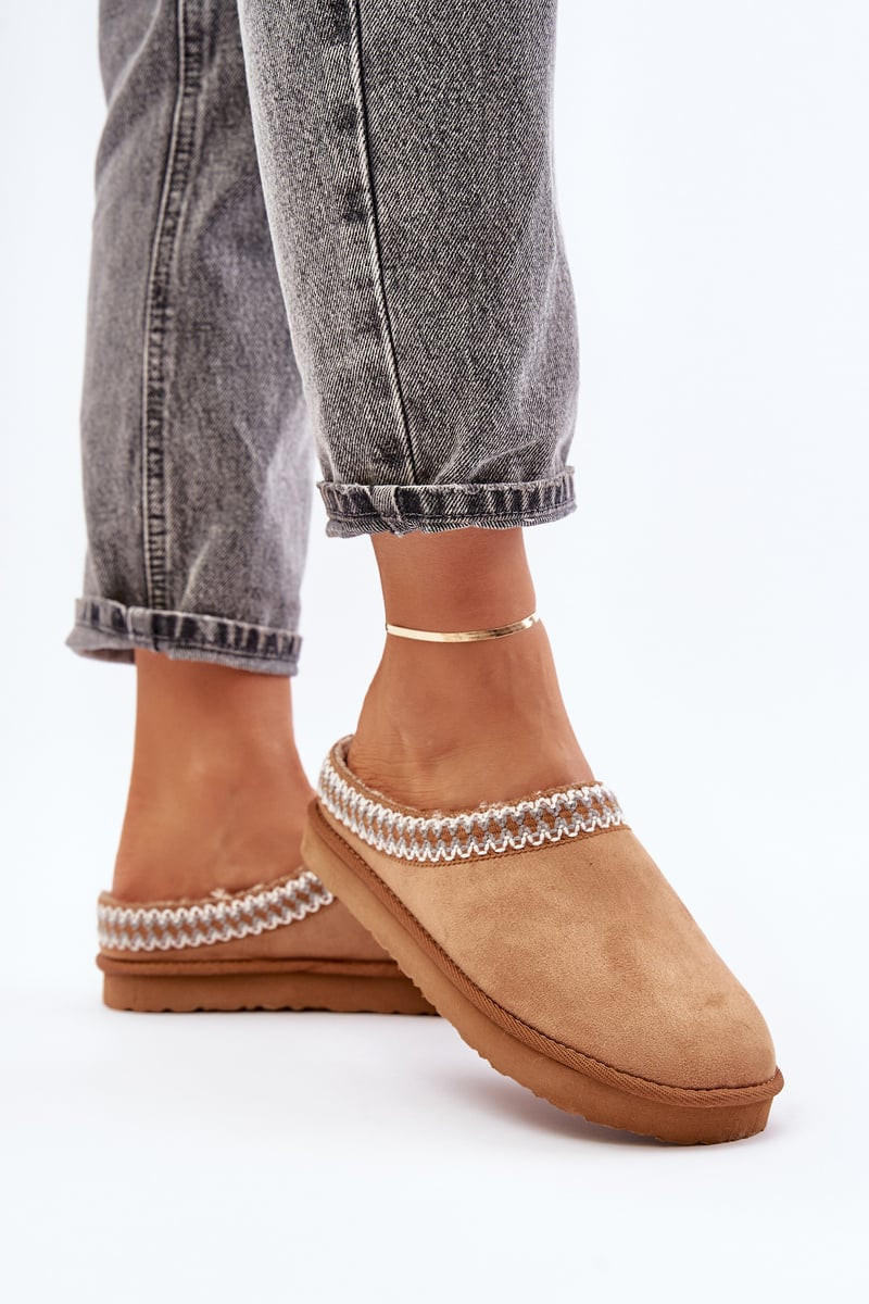 Comfortable home footwear slippers with embroidery women's inblu FX000021 camel