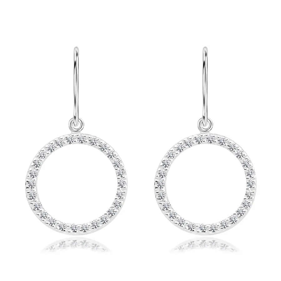 Náušnice zo striebra 925 - kontúry kruhov s čírymi zirkónmi, afroháčik