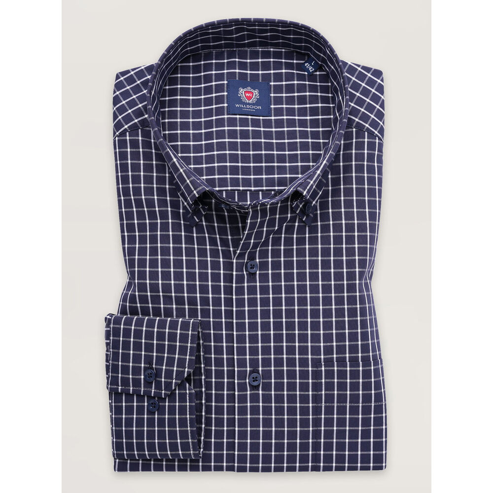 Pánska tmavomodrá košeľa slim fit s kockovaným vzorom 17718