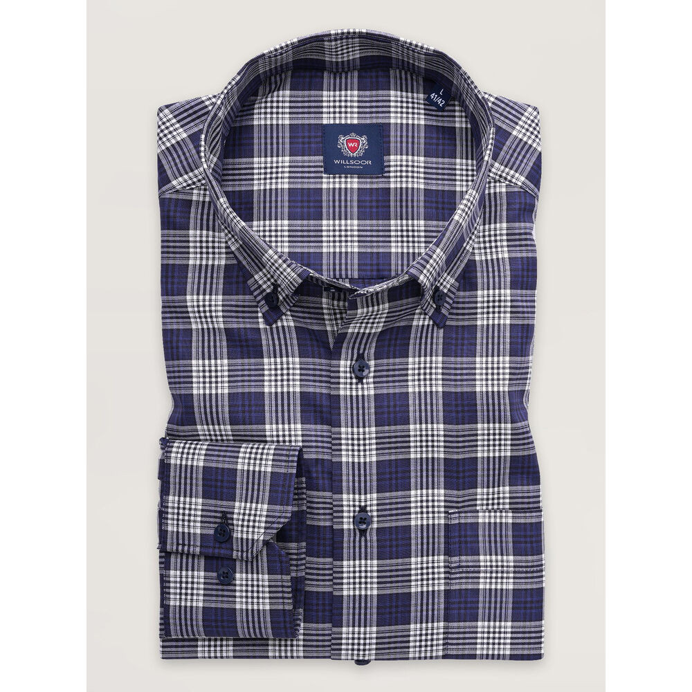 Pánska košeľa slim fit s modro-bielym kockovaným vzorom 17720